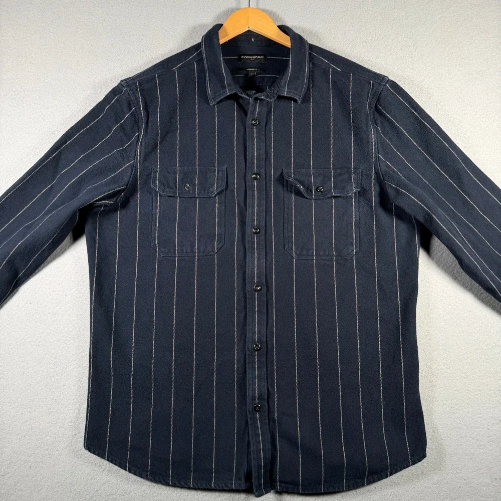 Banana Republic Mens XXL Navy Blue Pinstripe Cotton Button Down Shirt 505082-00